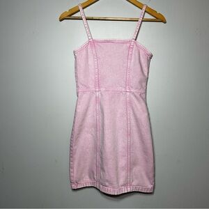 Divided by H&M Pink Denim Mini Overall Dress Strappy Sleeveless Zipper XS
